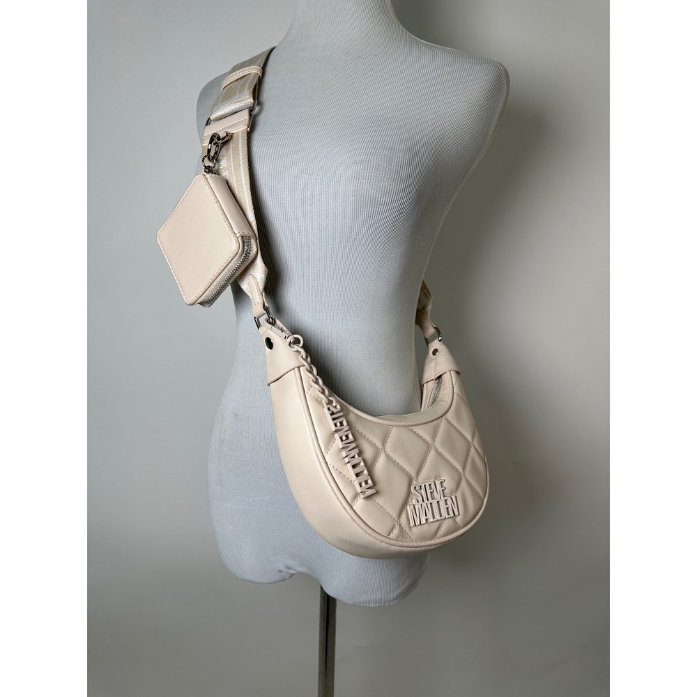 Steve Madden Maxima Quilted Crossbody Bag Cream Beige Hobo with Coin Purse